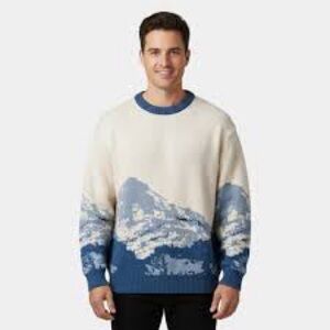 Simons Blue and Cream Crewneck wool blend Sweater